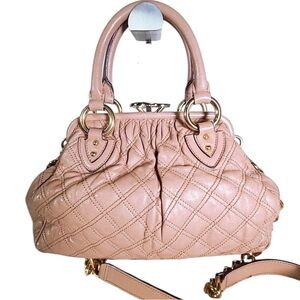 Marc Jacobs large nude quilted STAM  handbag removable chain strap gold hardware